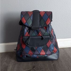 80s Vintage La Covina Genuine Leather Multi-color Patchwork Backpack